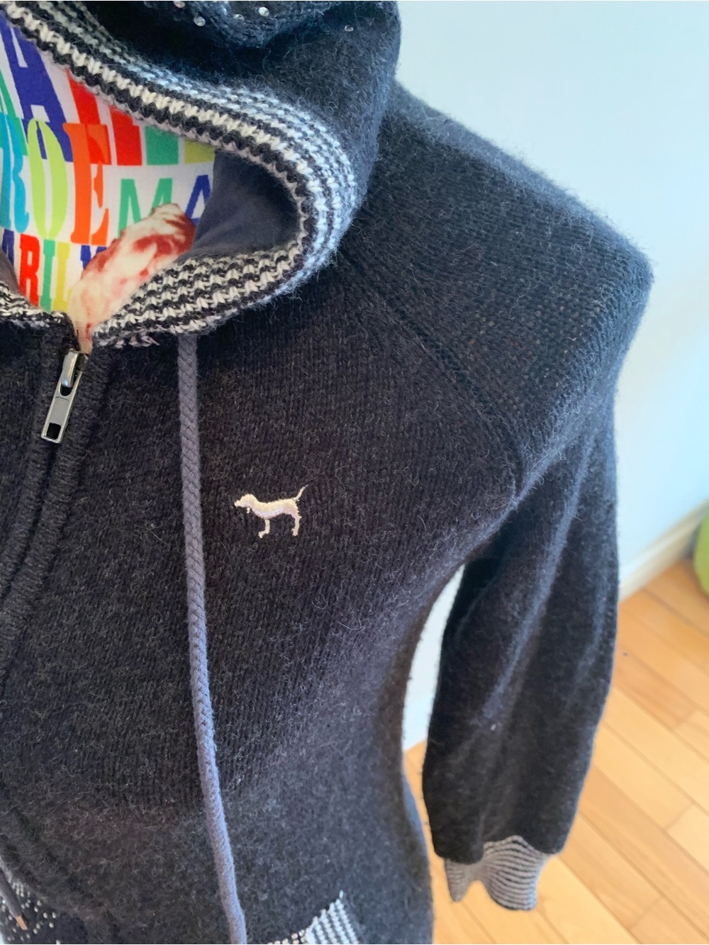 Vintage PINK Victoria's Secret Black Hoodie with Sparkle Embellishment - Picture 6 of 10